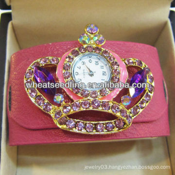 Vogue Rhinestone Crown Leather Wrap Jewelry Watches WW70